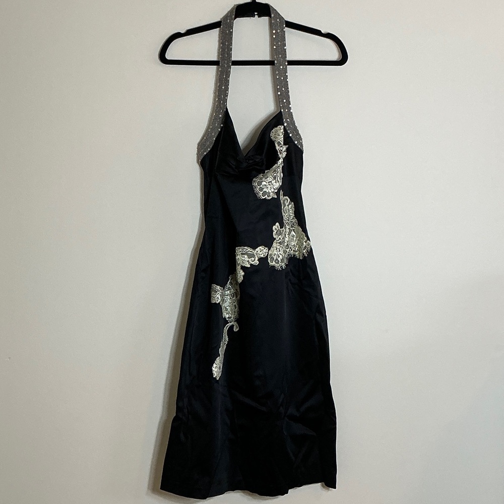 Chic Black Backless Dress with Silver Embellishments